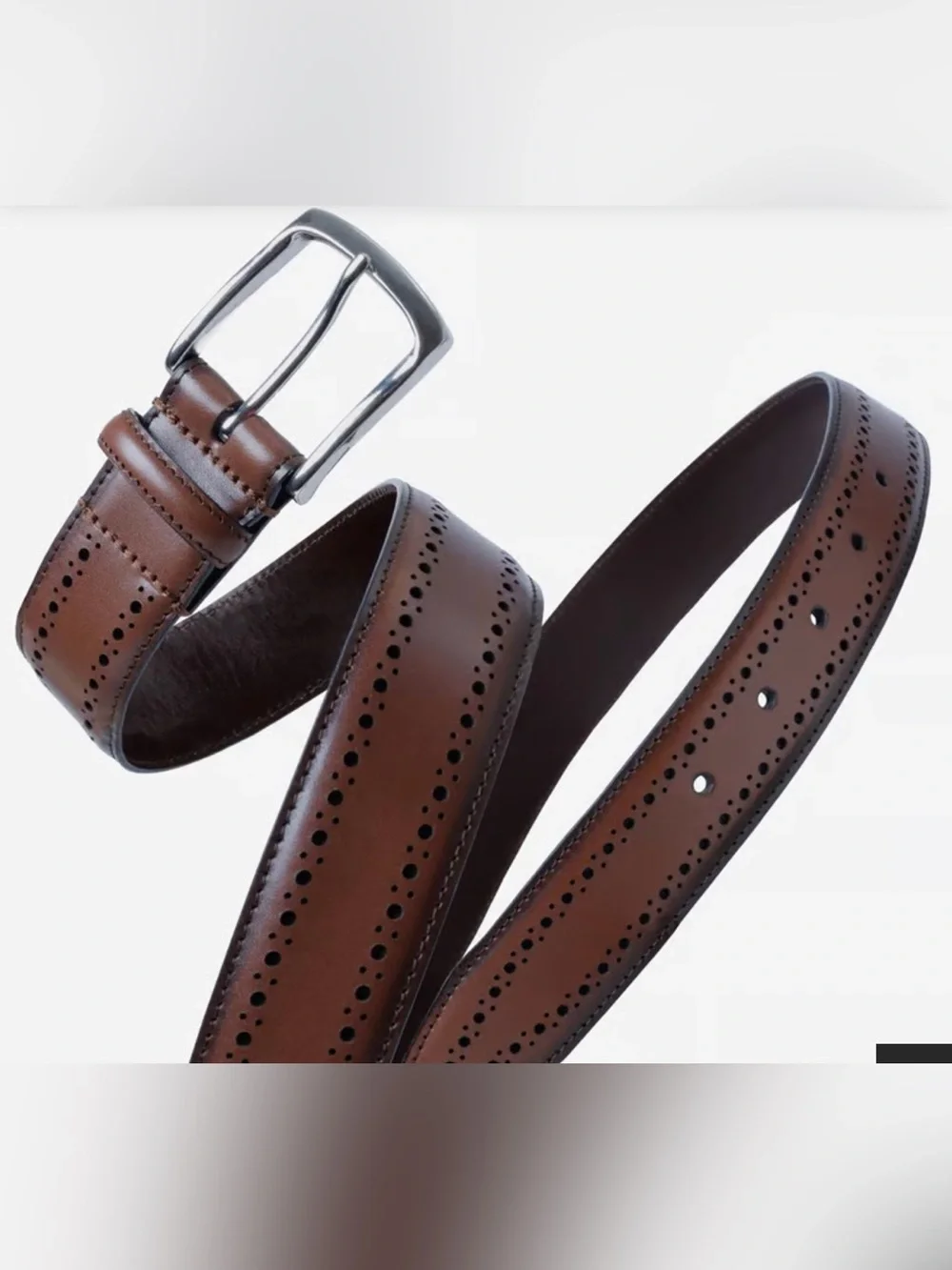 Allen Edmonds Manistee Dress Belt Dark Chili Leather Brogue Size 32